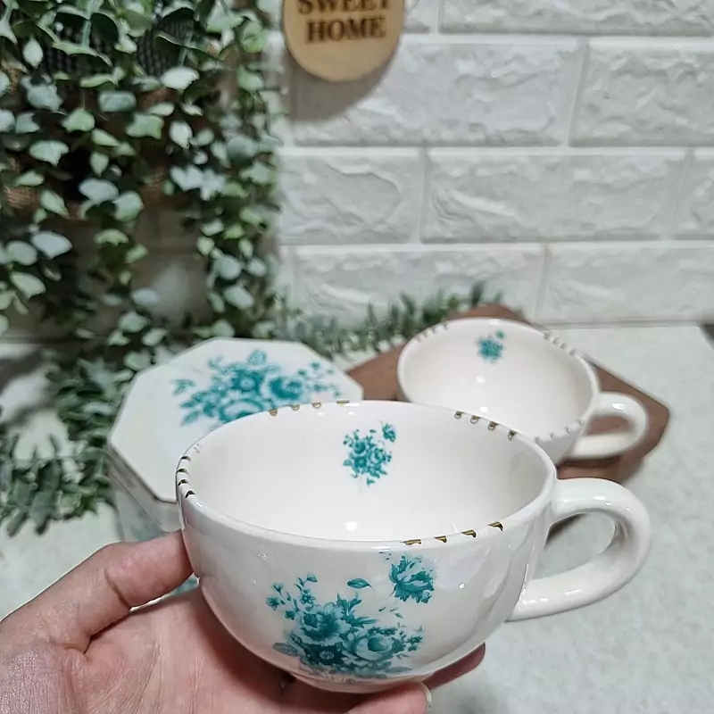 فنجان دوعدد  سرامیکی طرح قلم آبی توانا سرام