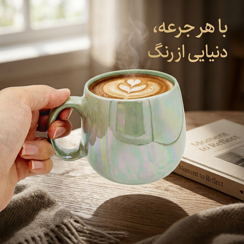ماگ کپل سرامیکی مدل صدفی با جلای هفت رنگ تواناسرام